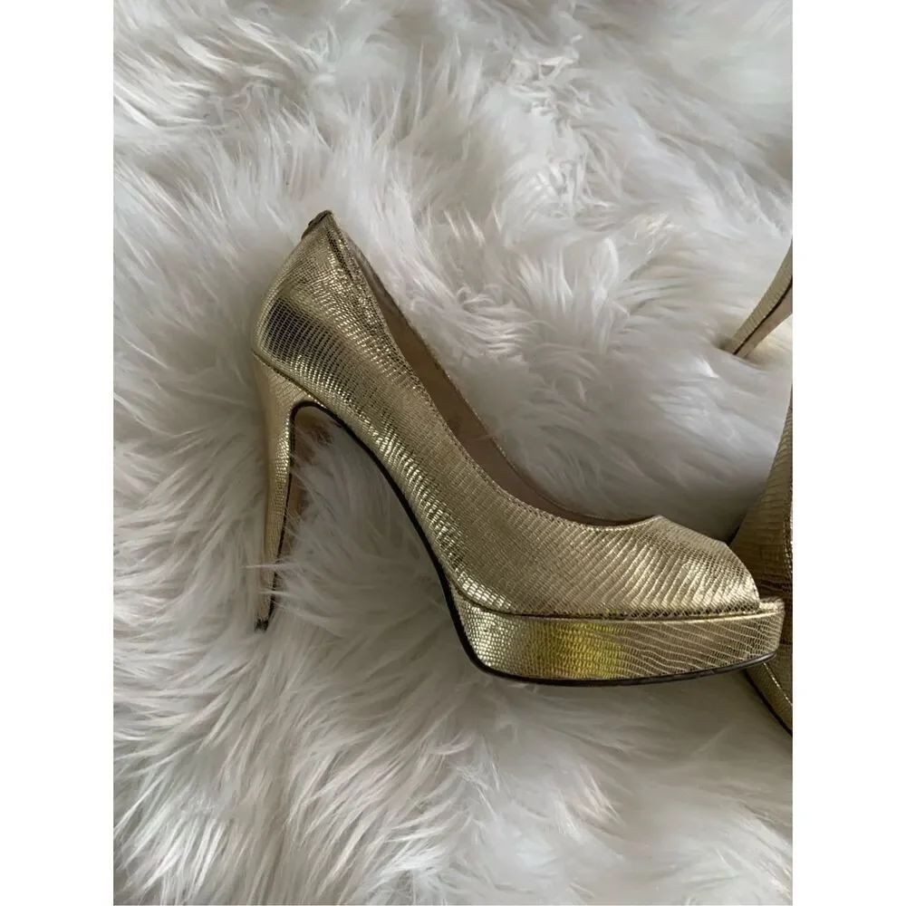 Michael Kors gold heels high heels stiletto size 6 but fits like 6.5